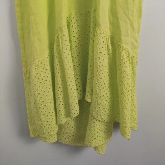 Vibrant Avocado Green Summer Dress with Eyelet Details, Size Medium Linen Beach - Picture 2 of 10